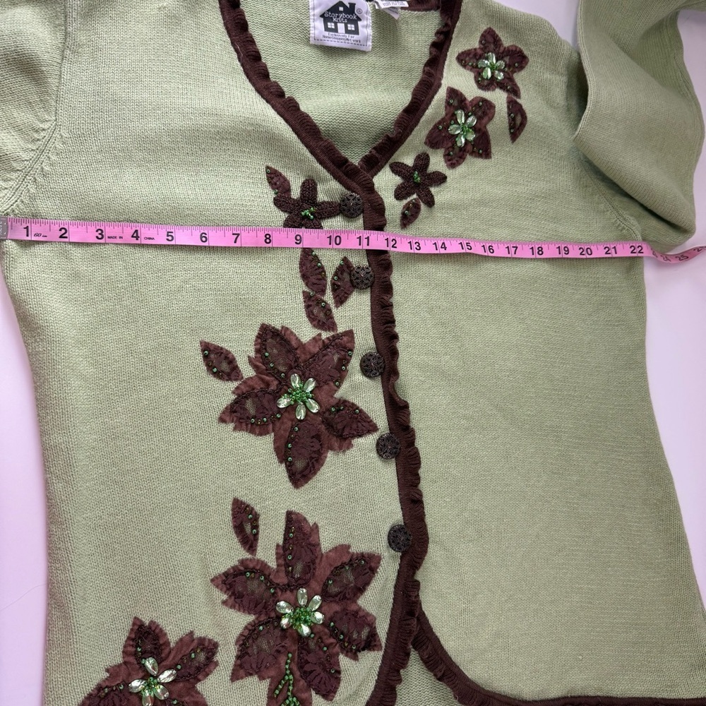 Storybook Knits Sweater Womens Large Green Floral Autumn Serenity Cardigan - Picture 9 of 11